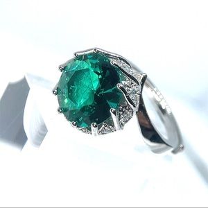 Emerald ring BIG 10 carat green crystal ring lotus flower ring unique jewelry